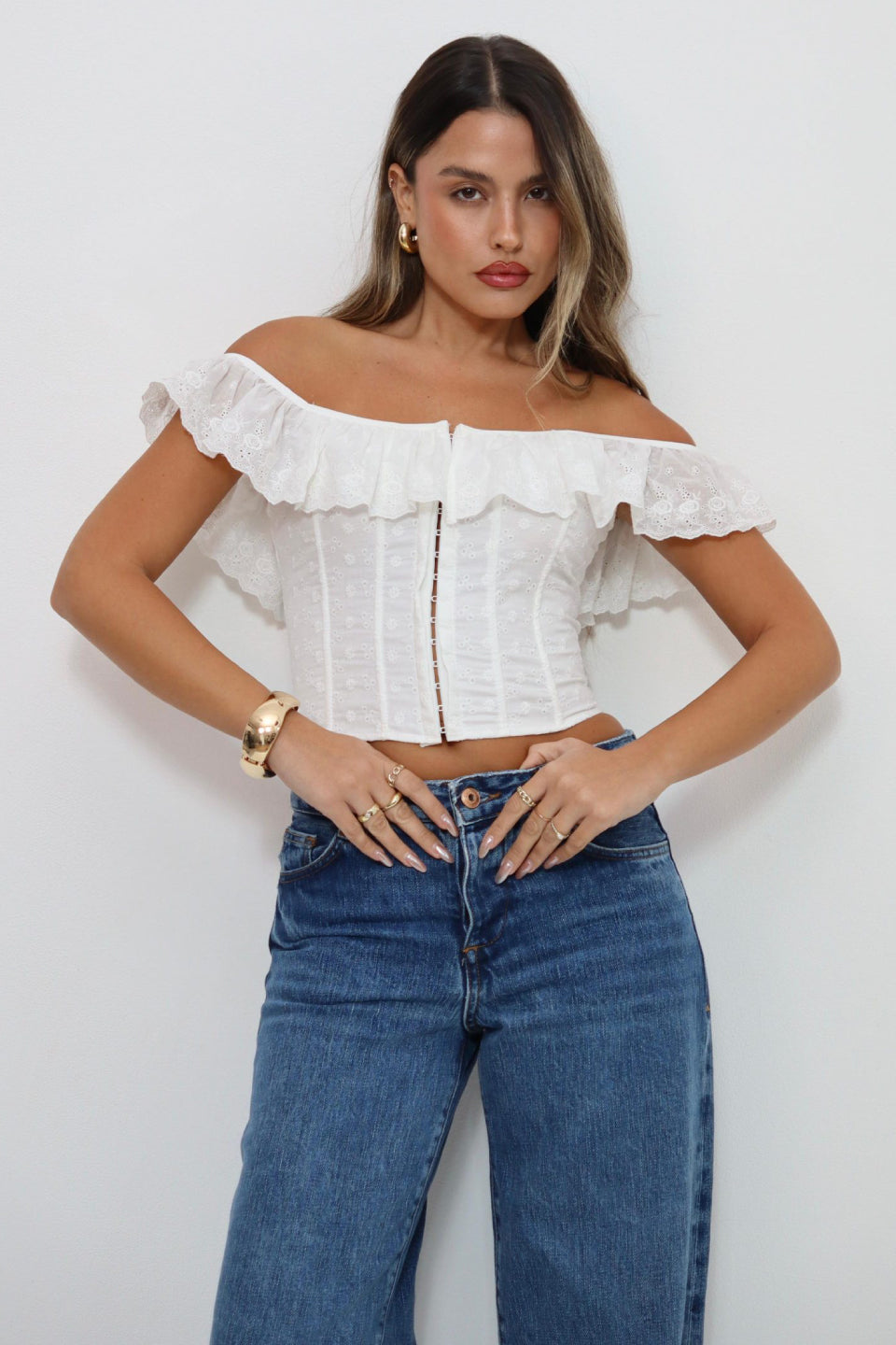 White Eyelet Corset Crop Top