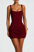 Burgundy Square Neck Corset Mini Dress