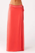 Coral Satin Wrap Maxi Skirt