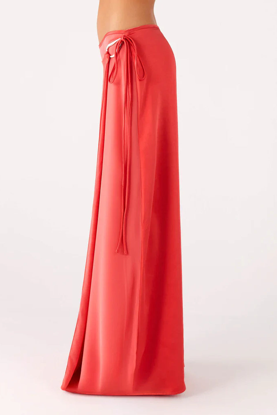 Coral Satin Wrap Maxi Skirt