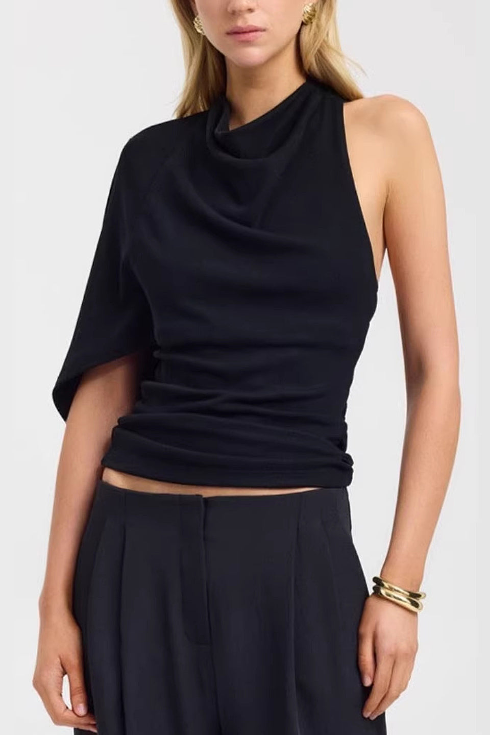 Black Draped Cowl Top