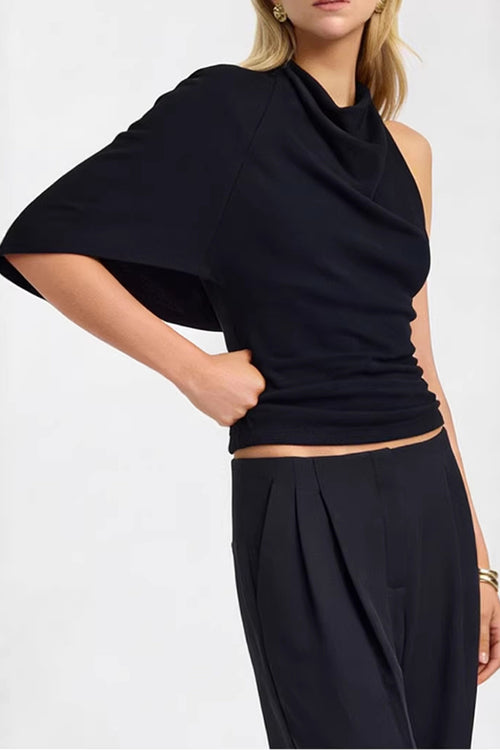 Black Draped Cowl Top