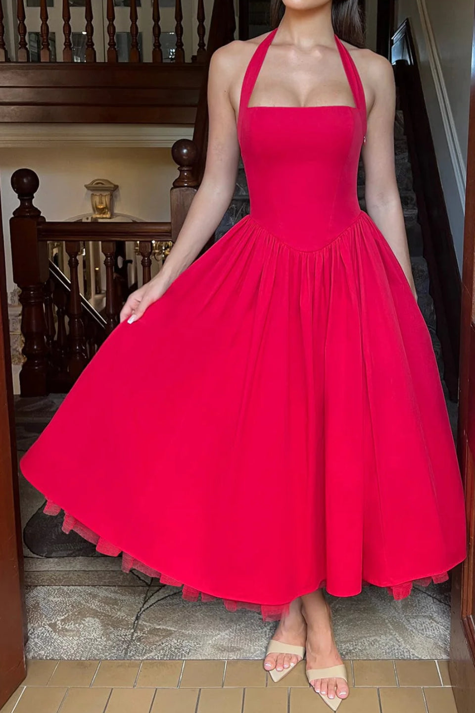 Scarlet Halter Corset Midi Dress