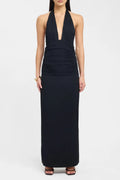 Noir Halter Ruched Maxi Dress