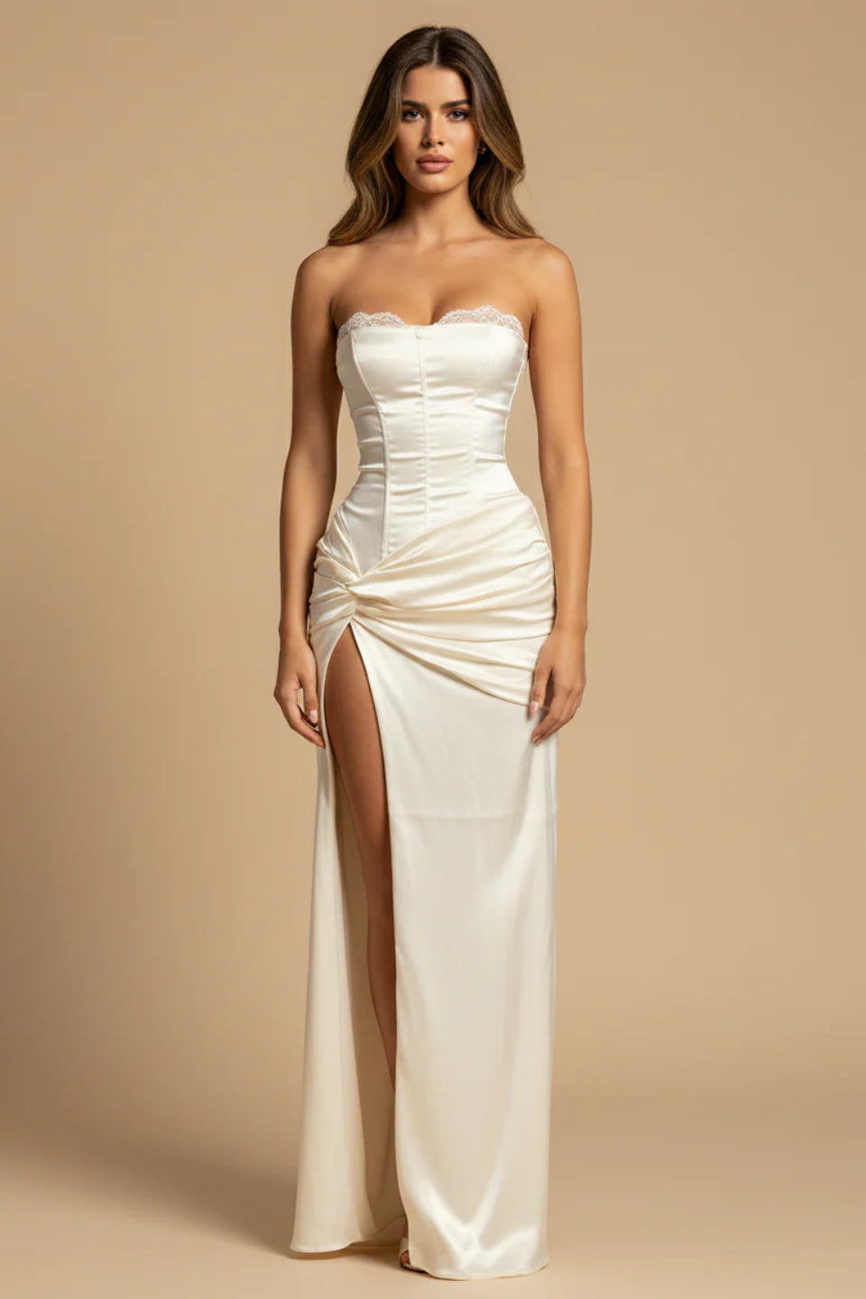 Ivory Satin Corset Maxi Dress