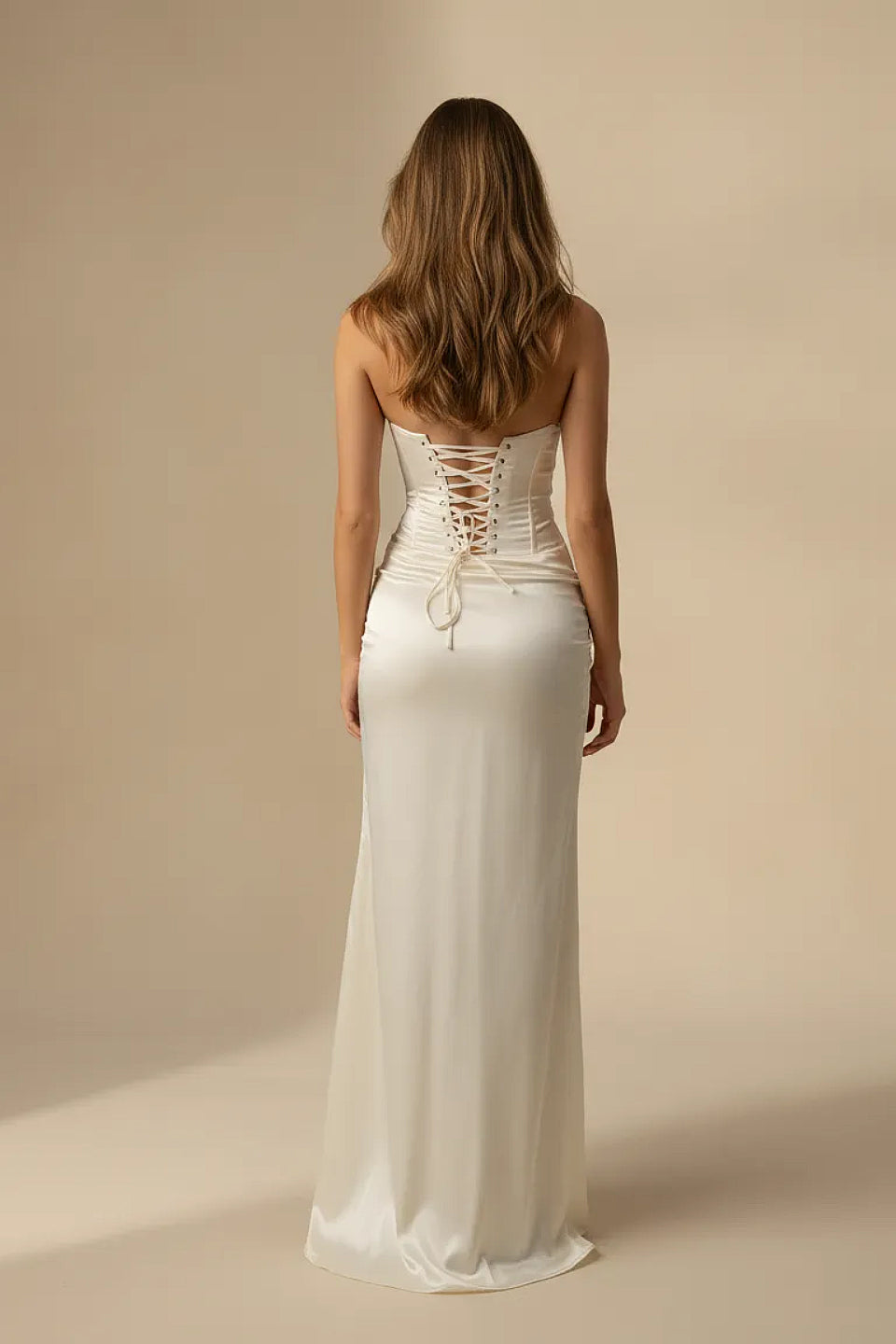 Ivory Satin Corset Maxi Dress