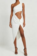 White Sequin One Shoulder Midi Dress
