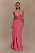 Hot Pink Satin Halter Maxi Dress