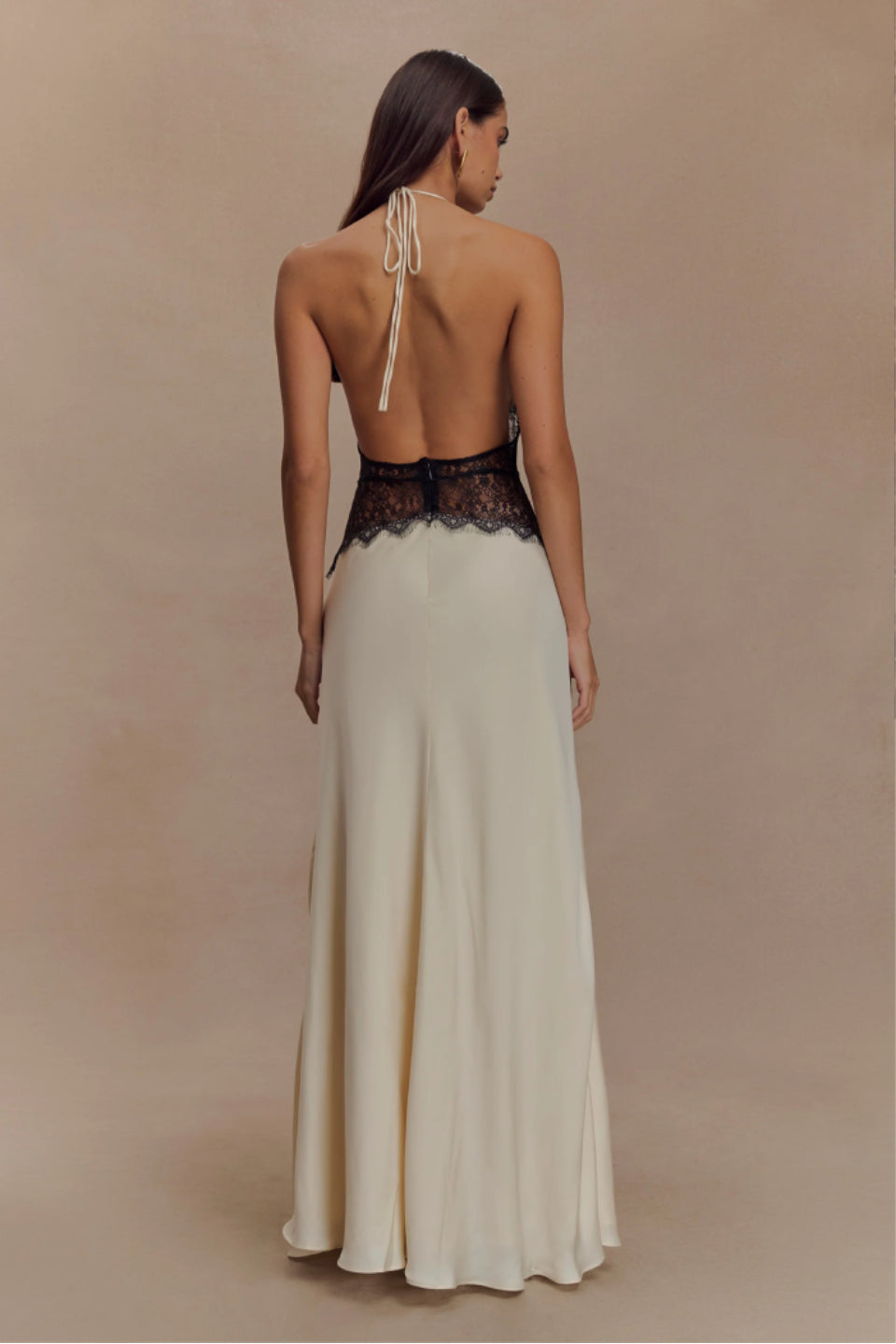 Two Tone Satin Halter Maxi Dress