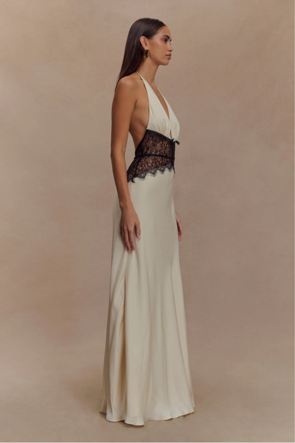 Two Tone Satin Halter Maxi Dress