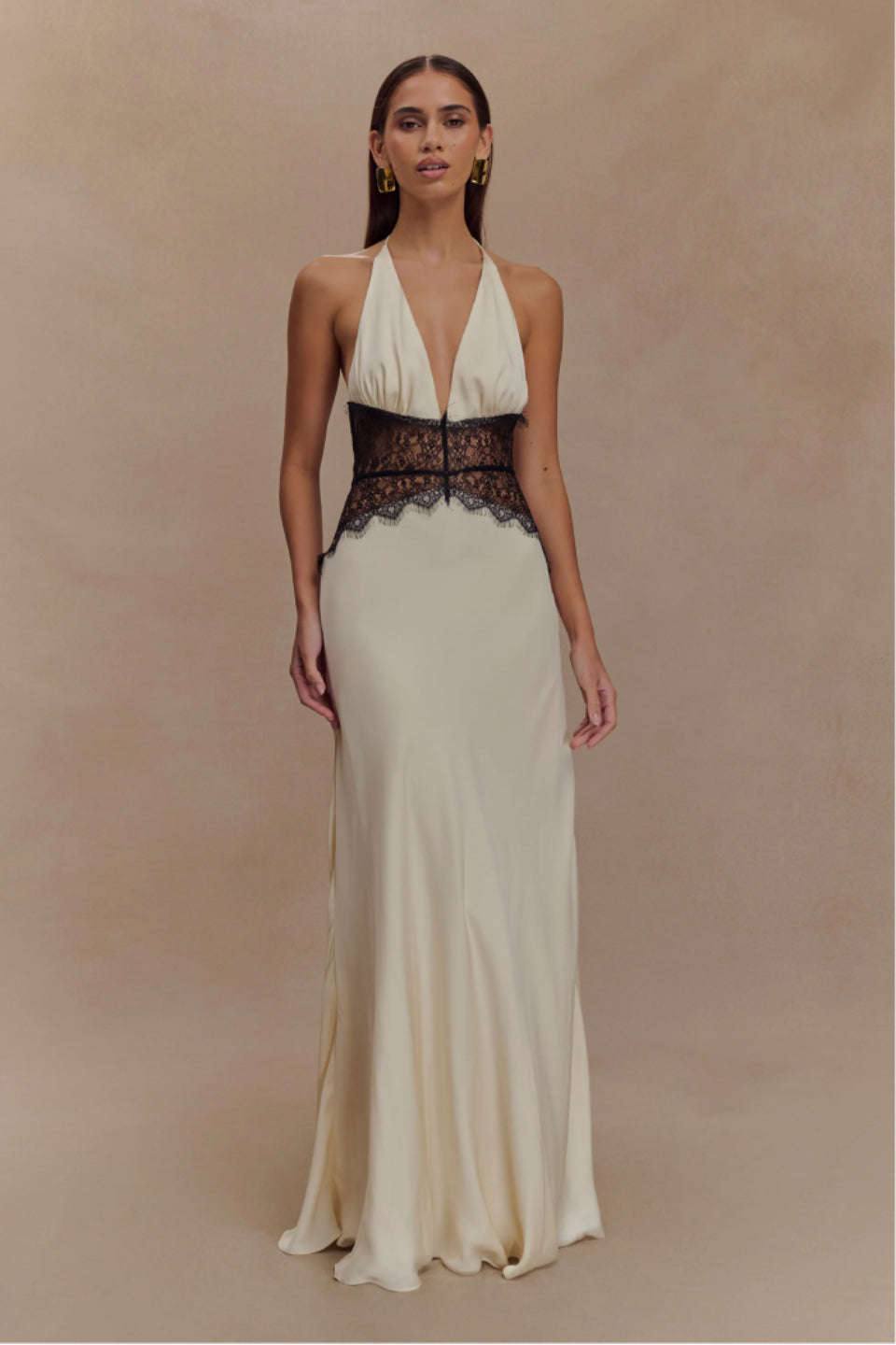 Two Tone Satin Halter Maxi Dress