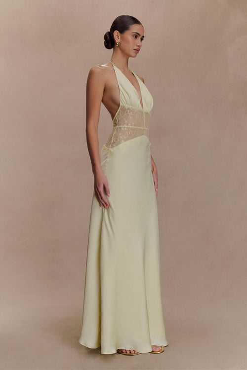 Yellow Satin Halter Maxi Dress Elegant – ShimmerMolly