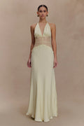 Yellow Satin Halter Maxi Dress