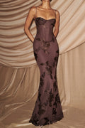 Brown 3D Floral Fishtail Gown