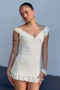 Cream Lace Ruffle Mini Dress
