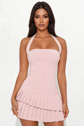 Blush Pleated Halter Mini Dress