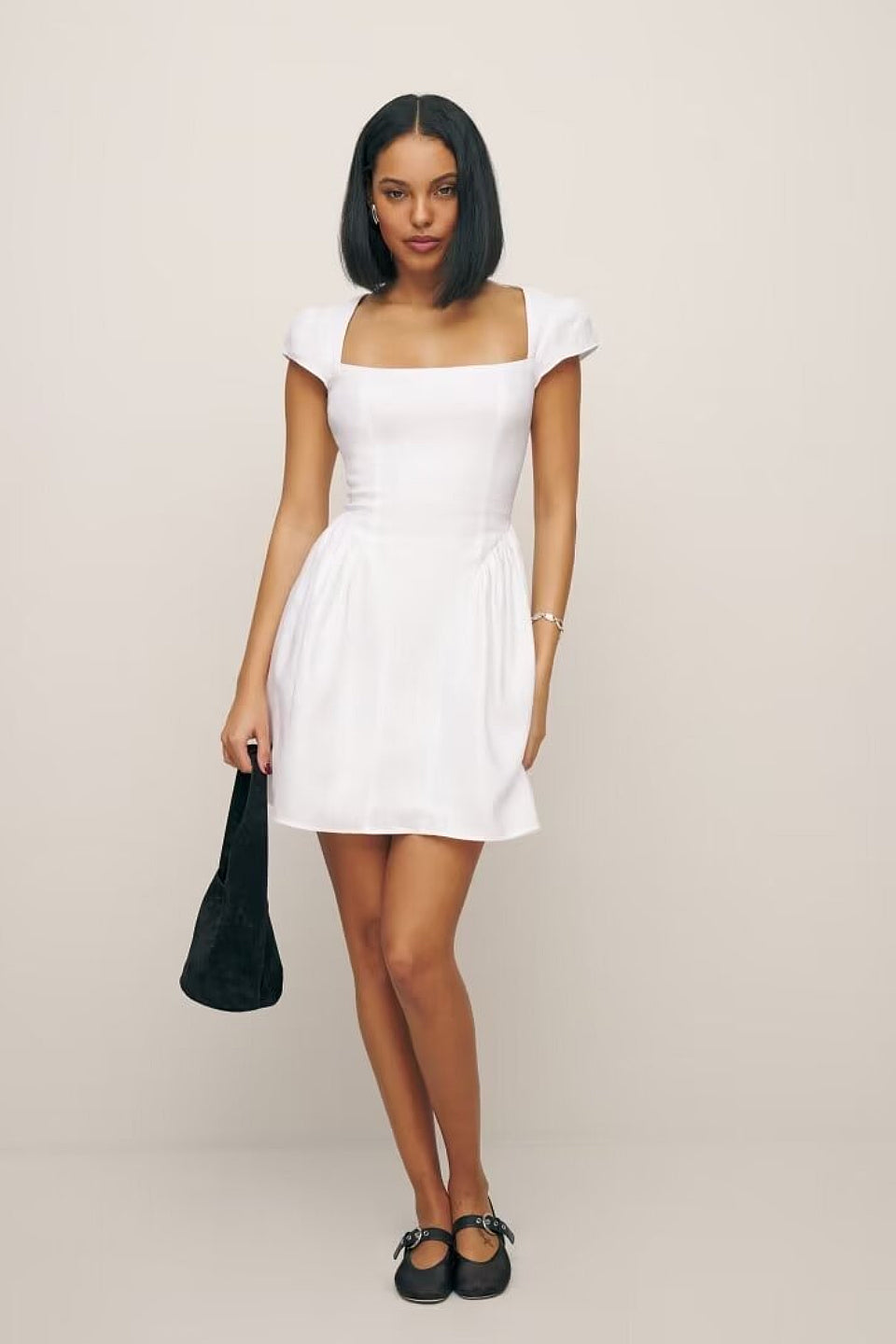 White Square Neck A-Line Mini Dress