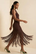 Brown Fringe Midi Dress