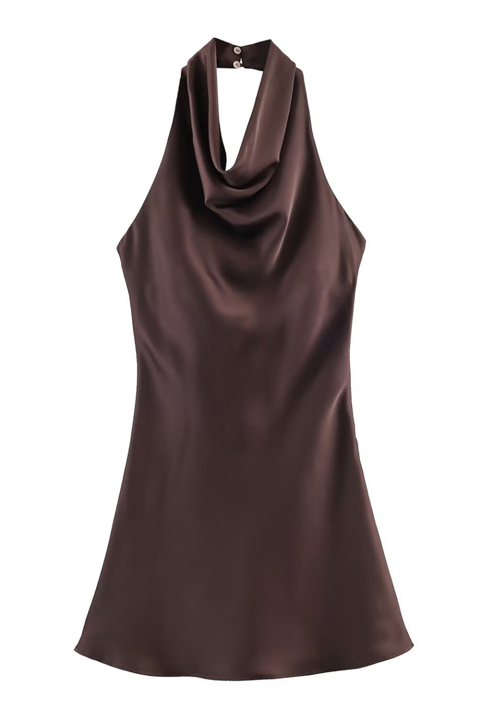 brown satin halter dress Brown Satin Halter Mini Dress Elegant – ShimmerMolly