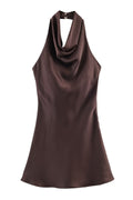 Brown Satin Slip Mini Dress