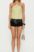Green Fringe Halter Top