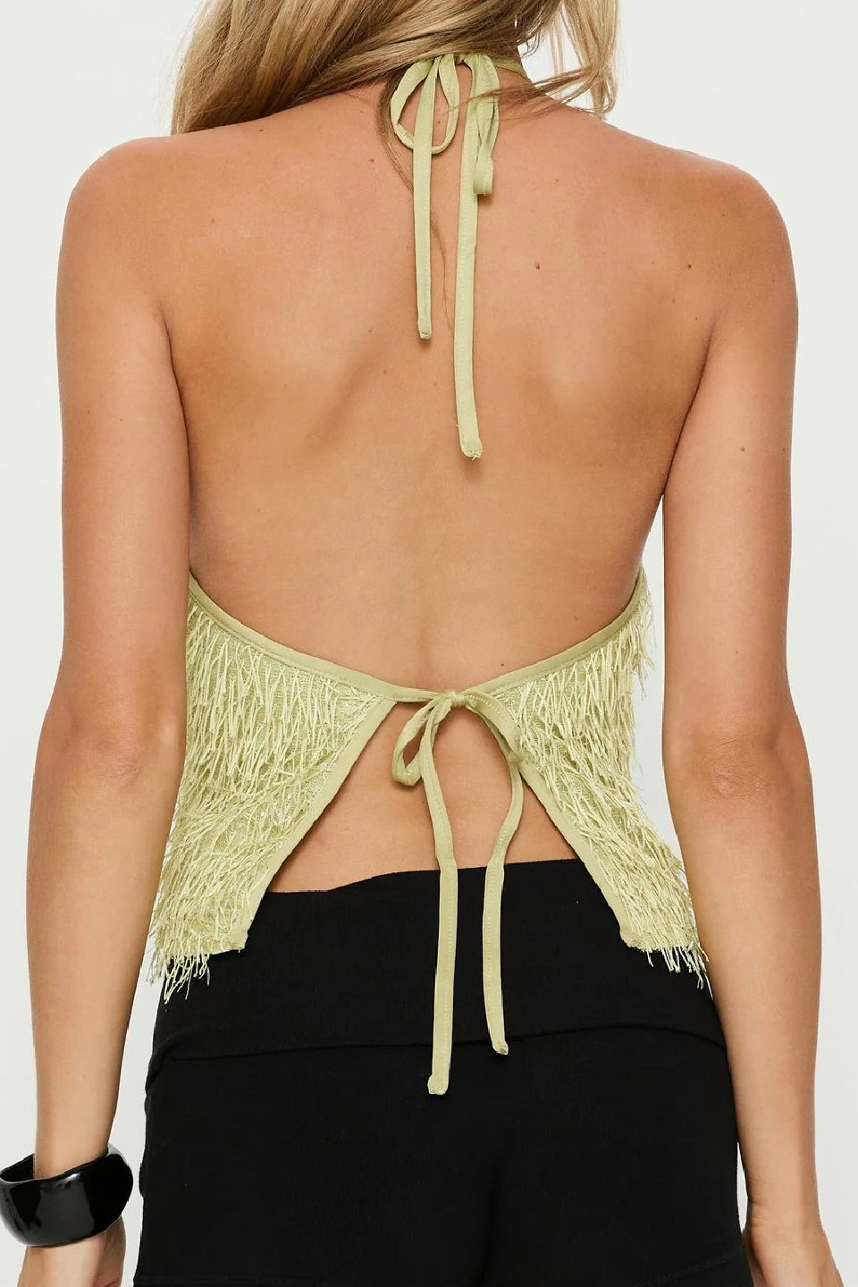 Green Fringe Halter Top