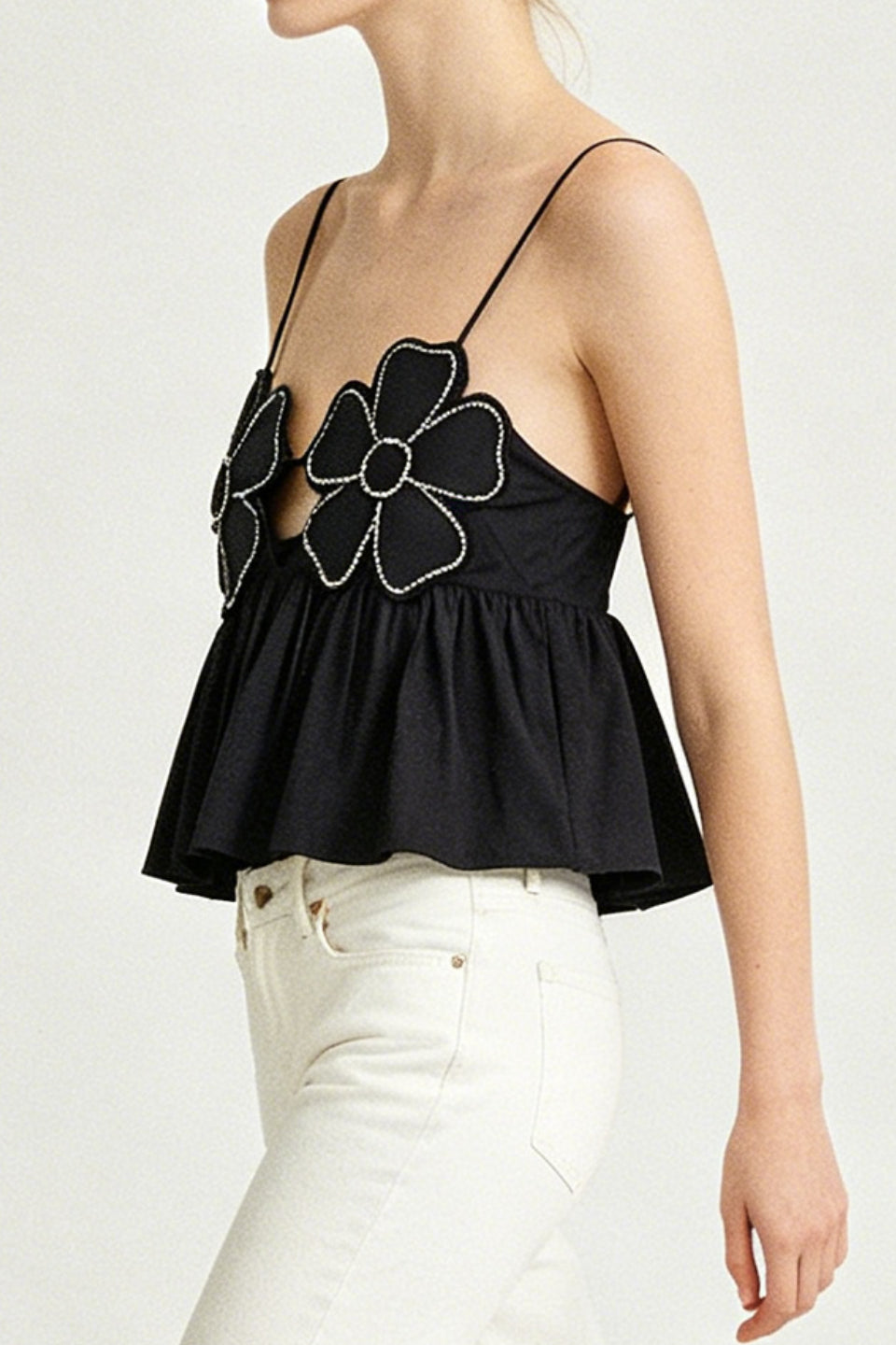 Noir Rhinestone Floral Cami Top