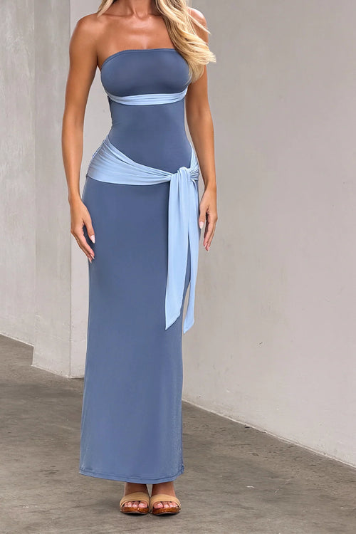 Blue Two Tone Strapless Midi Dress – ShimmerMolly