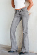 Grey Acid Wash Flare Jeans