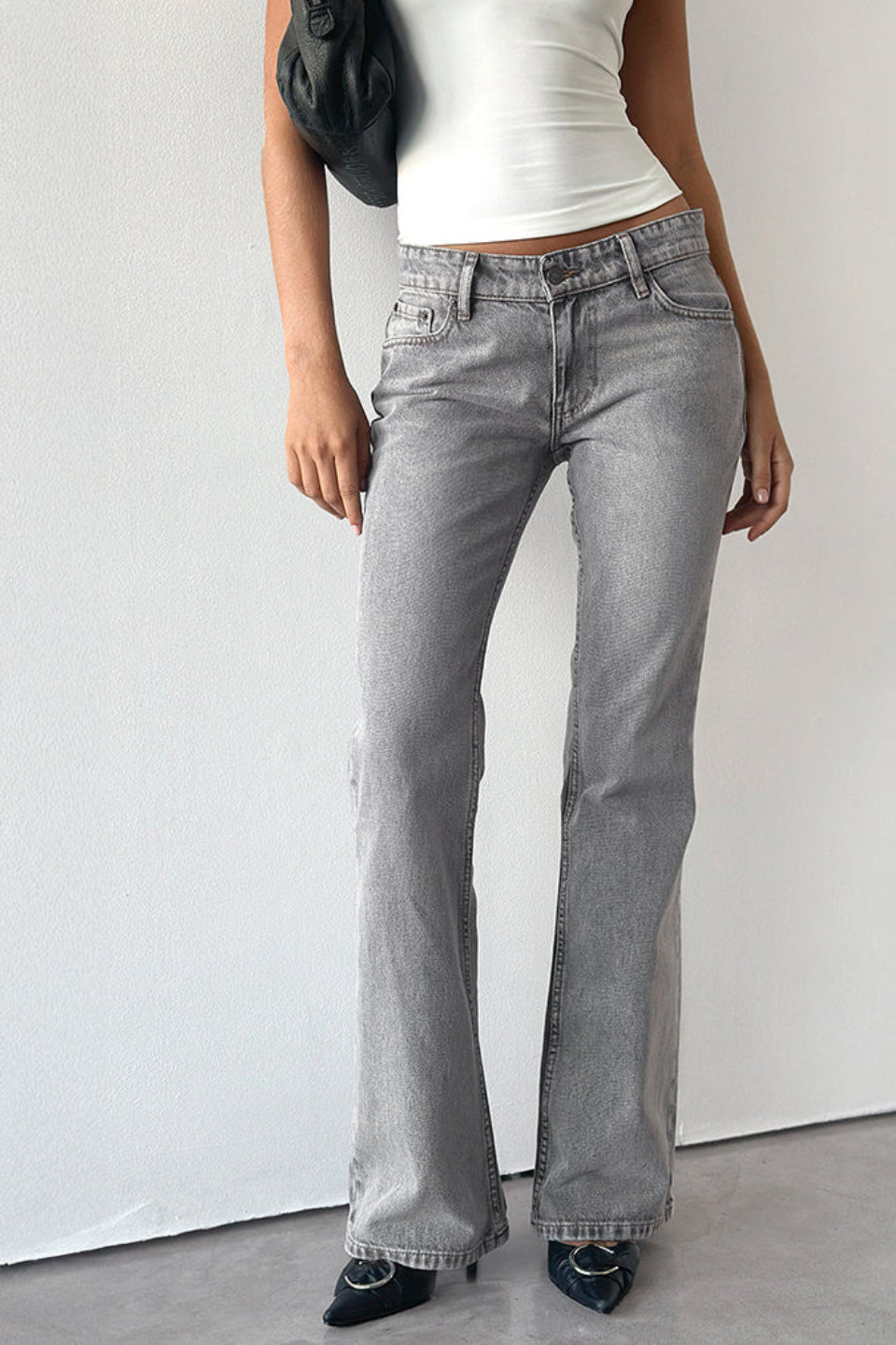 Grey Acid Wash Flare Jeans