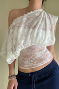 Sheer Lace One Shoulder Top