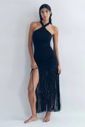 Fringe Halter Midi Dress