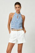 Azure Bloom Halter Top