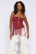 Bordeaux Fringe Halter Top