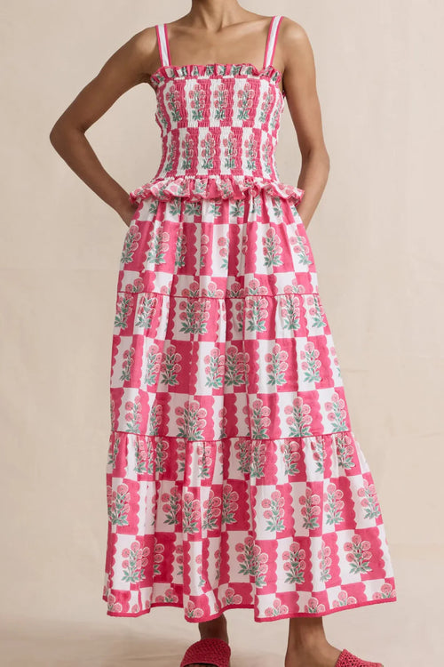 Blossom Check Maxi Dress