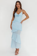 Blue Rose Cascade Maxi Dress