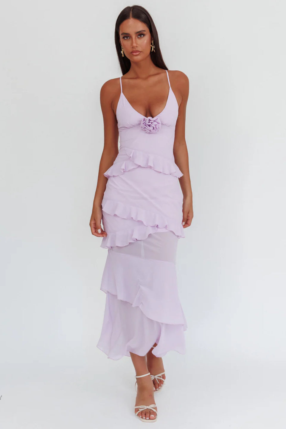 Lavender Rose Cascade Maxi Dress