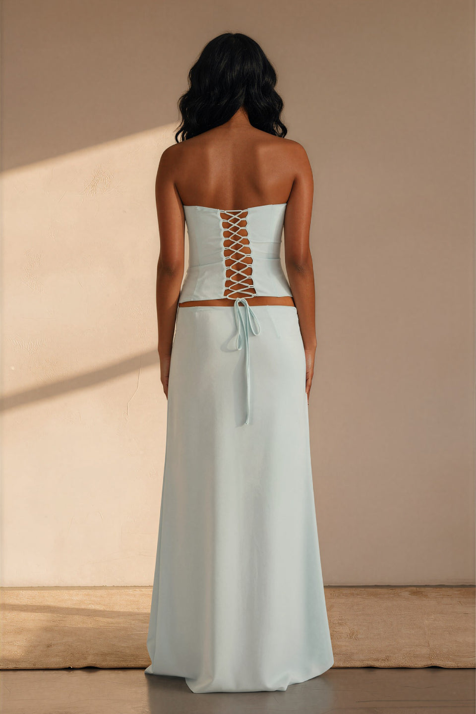 Mint Front Tie Flowy Maxi Skirt