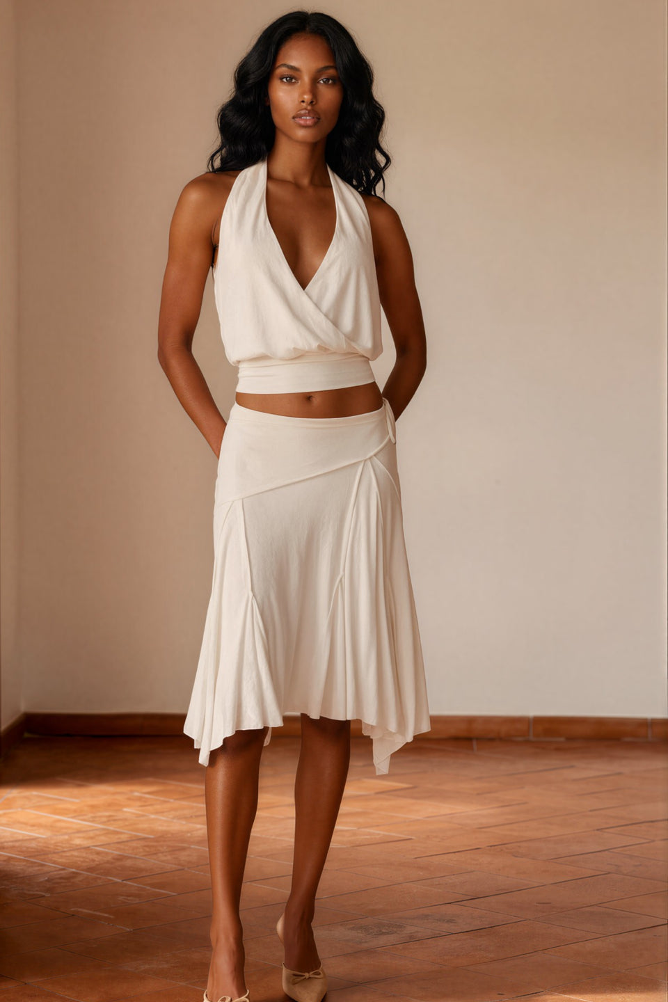 White Cross Halter Open Back Top