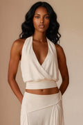 White Cross Halter Open Back Top