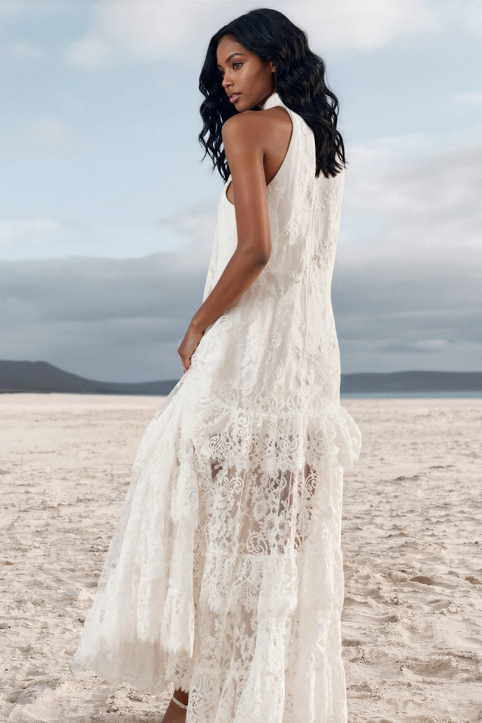 White Lace Halter Maxi Dress