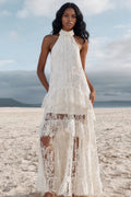 White Lace Halter Maxi Dress