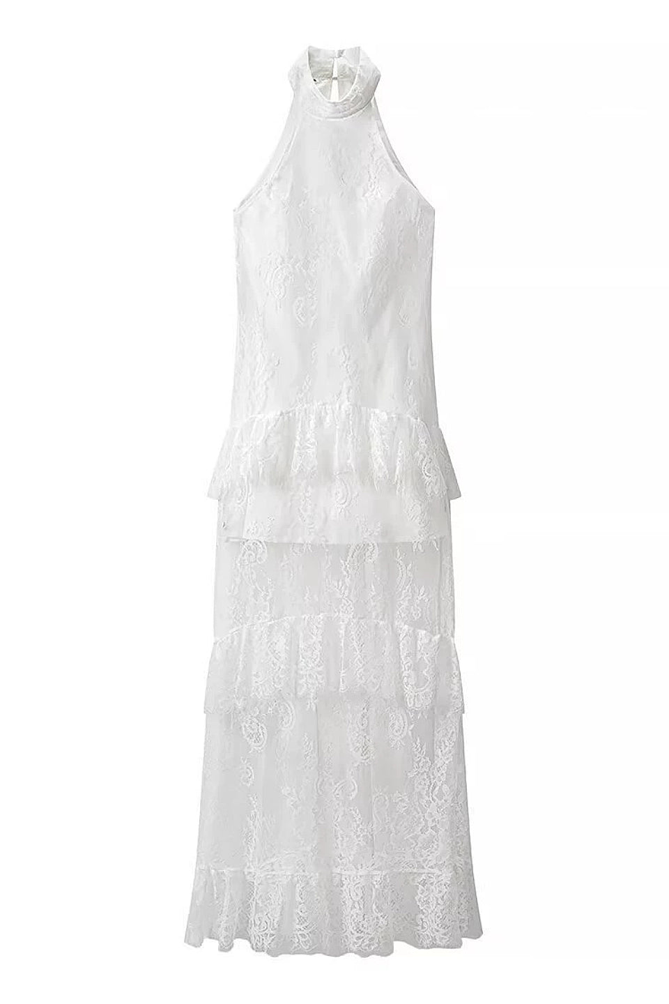 White Lace Halter Maxi Dress