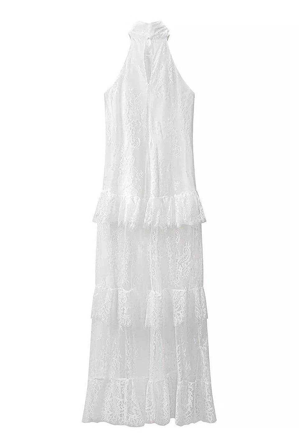 White Lace Halter Maxi Dress