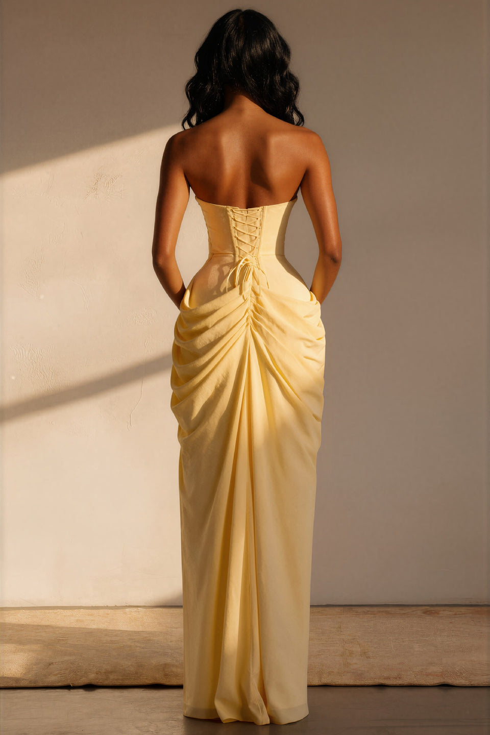 strapless pencil cut gold dress Ladivine CDS546 Sheer Crystal Corset Prom 4 / choose your usual size Model is 172cm tall and wears size XS Country of Manufacture GOLD STRAPLESS CRYSTAL MAXI DRESS