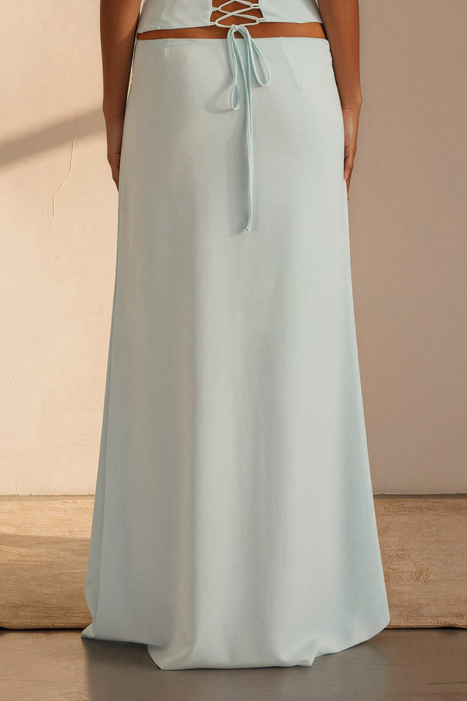 Mint Front Tie Flowy Maxi Skirt