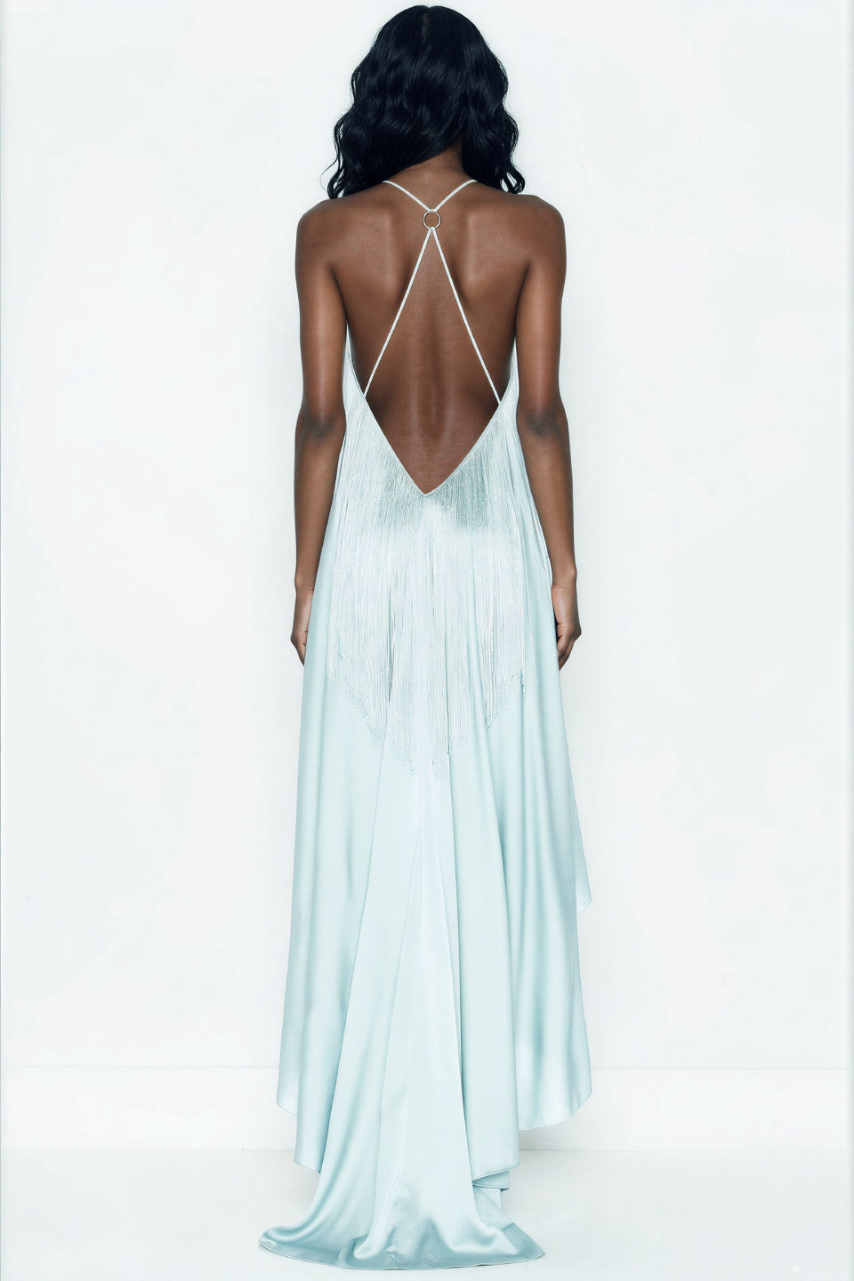 Ice Blue Fringe Maxi Dress
