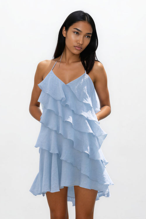 Light Blue Chiffon Tiered Mini Dress – ShimmerMolly
