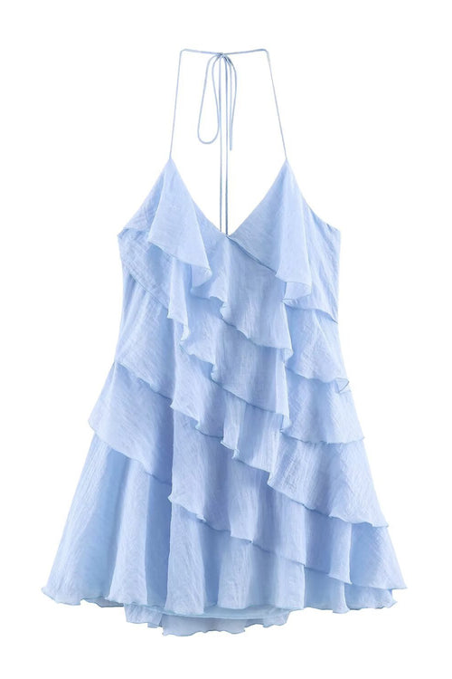 Light Blue Chiffon Tiered Mini Dress – ShimmerMolly