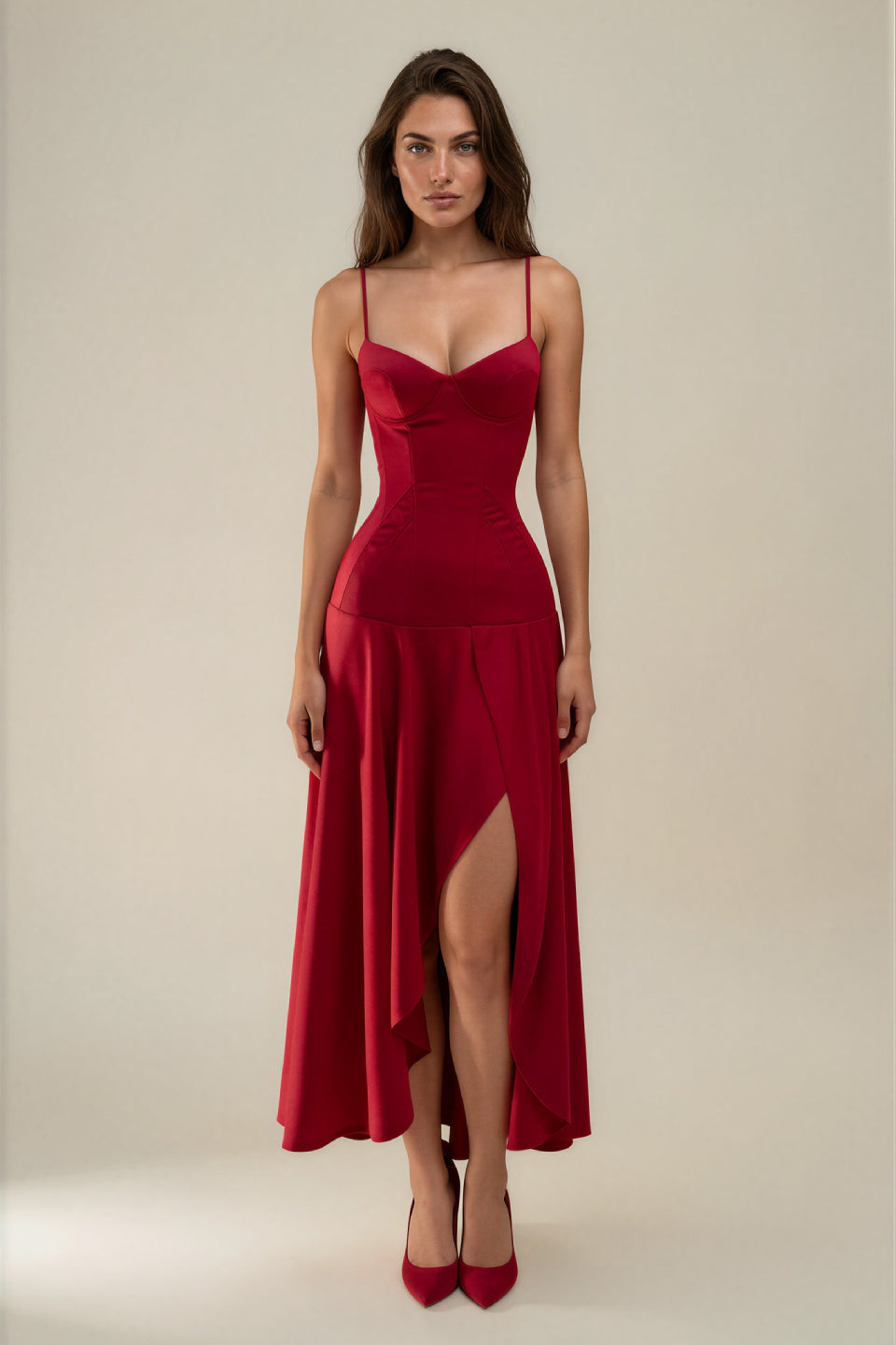 Red Satin Corset Midi Slip Dress – ShimmerMolly